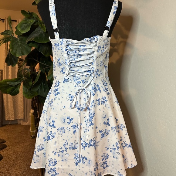 Floral Blue and White Mini Dress - Picture 10 of 13
